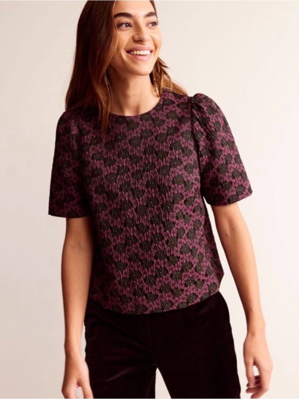 NWT Boden Plum Floral Jacquard Top